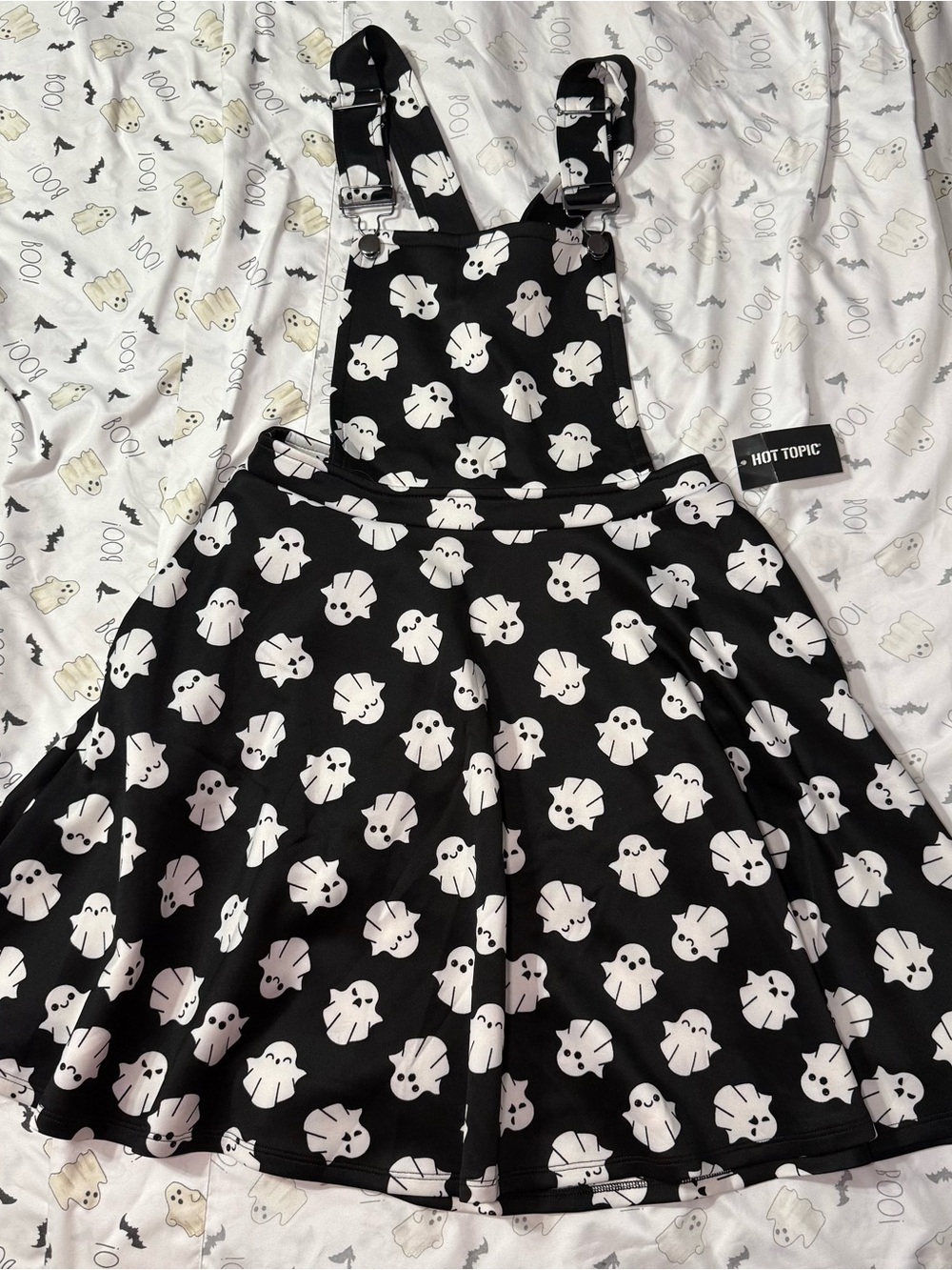 Hot Topic Black and White Ghost Overalls Skirt Dress